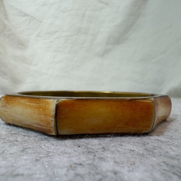 Hexagon-Shaped Vintage Brass Bone Bangle Bracelet 70's BoHo statement piece - Picture 6 of 10